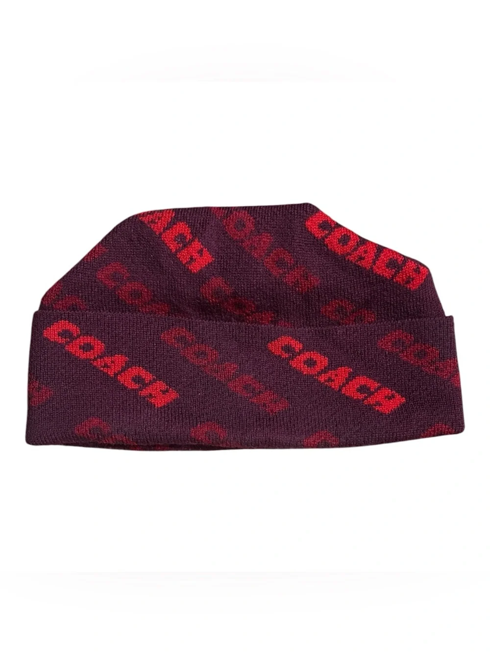 COACH Text Knit Beanie Red
